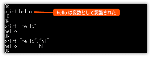 print hello の実行結果の理由