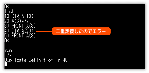 宣言した配列を再度宣言したときに発生するエラー