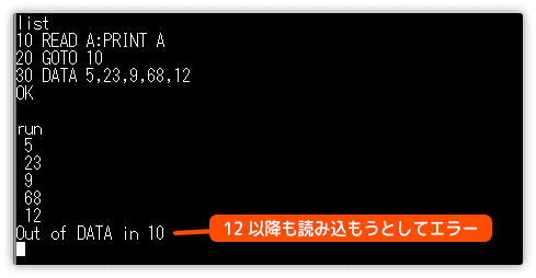 READで読むべきデータが無いときのエラー