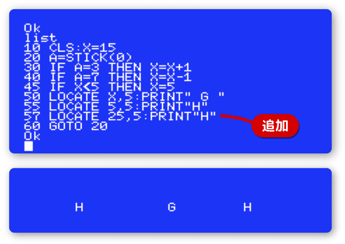 Gの右側にも文字Hを表示する