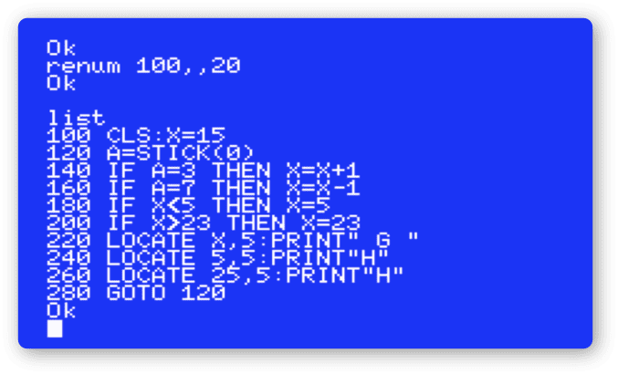 renumで行番号を100から20間隔で並べる