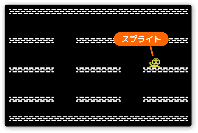 カタツムリの絵のスプライトが表示される