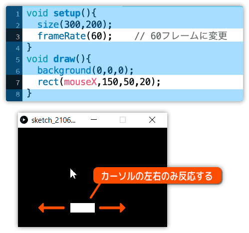 四角をx座標のみカーソルで移動させる