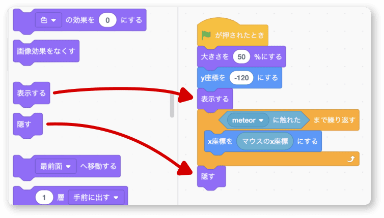 隠すと表示する処理を入れる