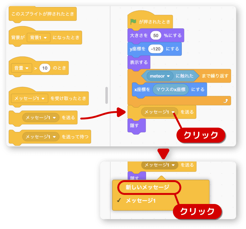 自機からメッセージを送る