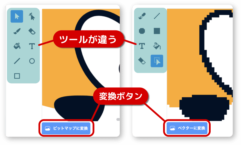 ベクターとビットマップを切り替えるボタン