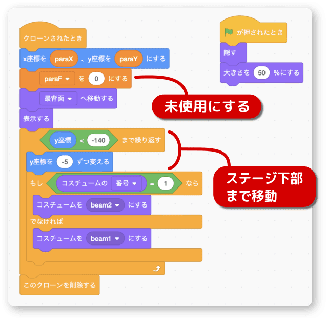 敵ビームの発生と移動処理