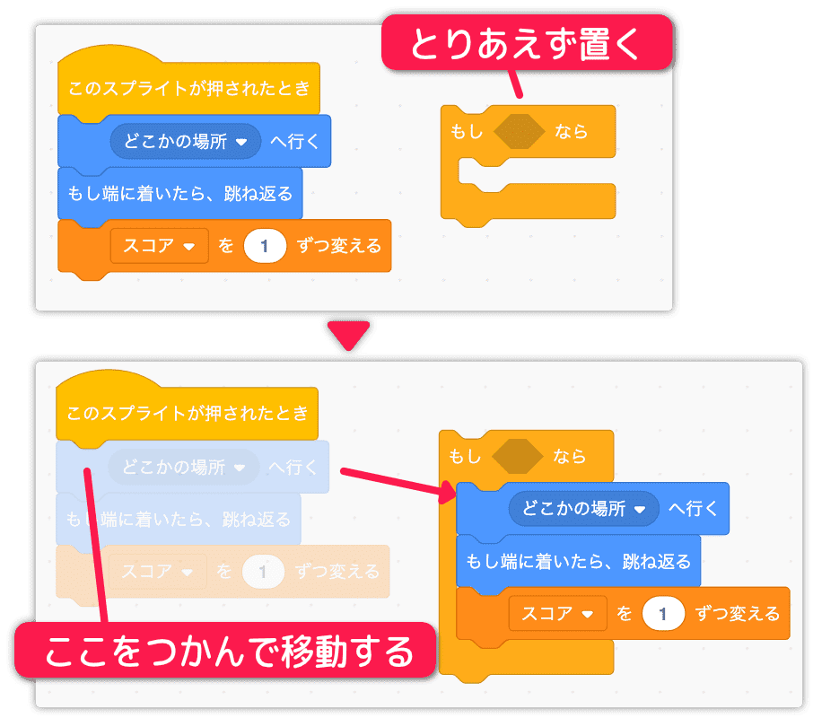 外に置いてブロックを移動する