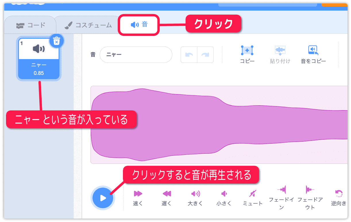 音のタブを開く