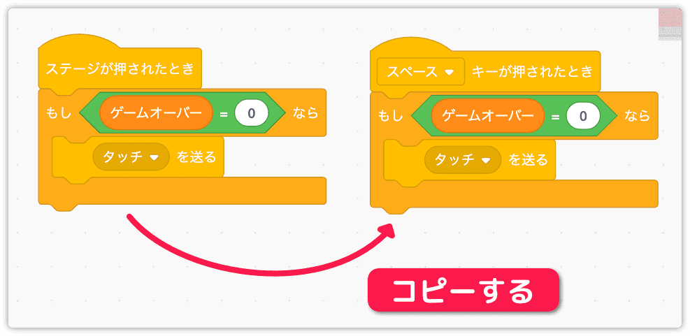 ゲームオーバー判定をスペースキー押下にも使う