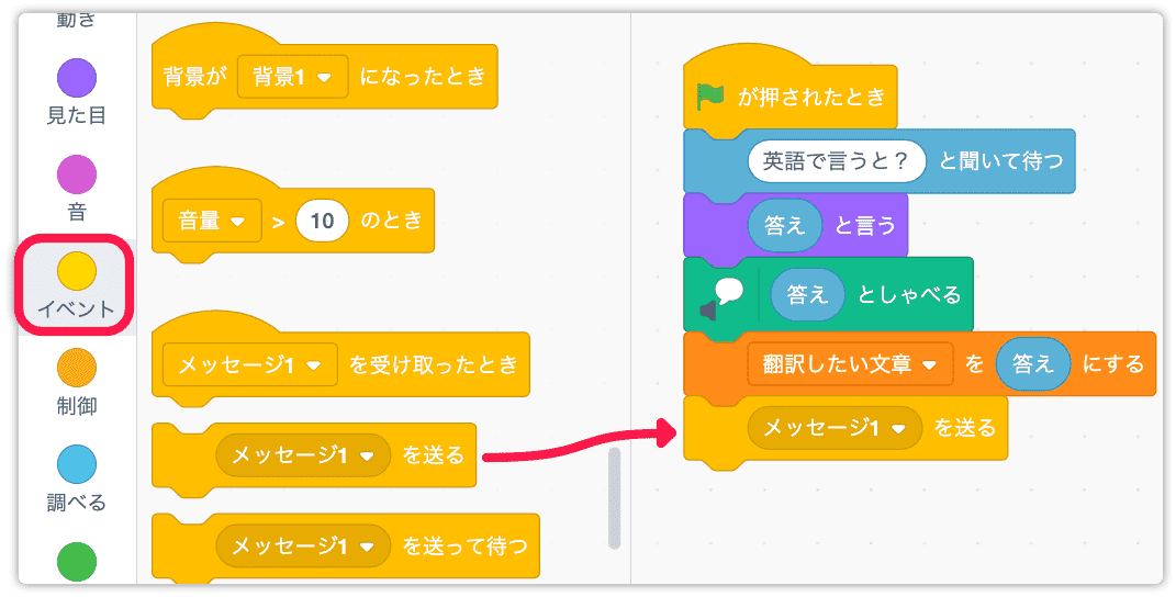 メッセージ1を送るを使う