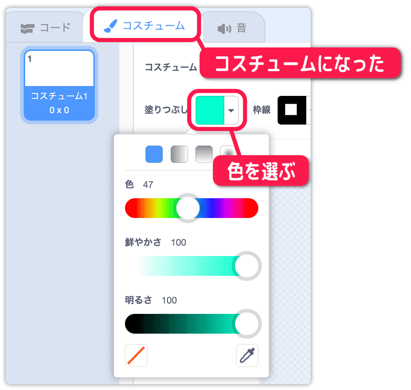 新しいスプライトのコスチュームを開く