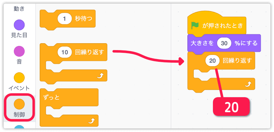 20回繰り返すを用意する