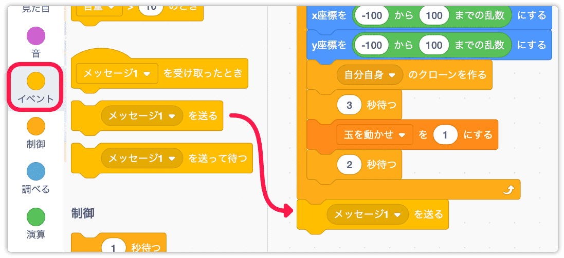 メッセージ1を送るを使う