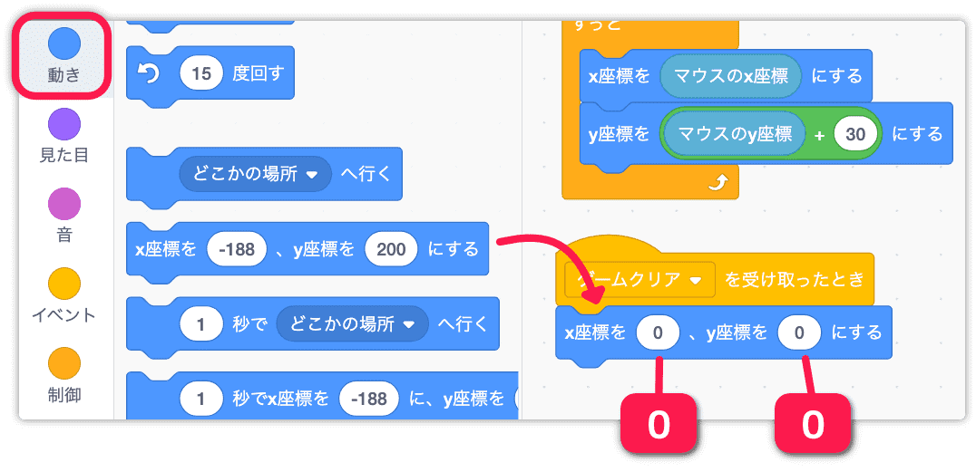 xy座標を0にする