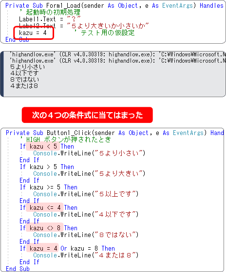 色々な条件式でテストをする