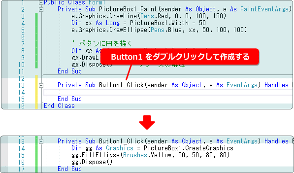 vb ボタンが押されたとき絵を描く