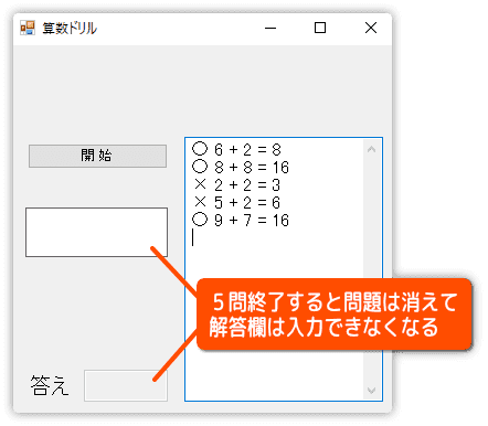 問題が終了すると入力できない