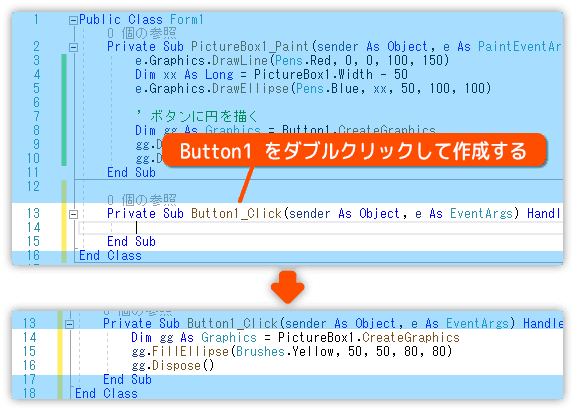 ボタンが押されたとき絵を描く