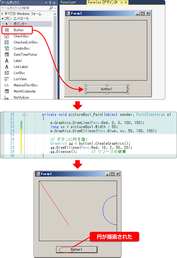 ボタンに絵を描く