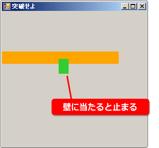 壁に当たると止まる