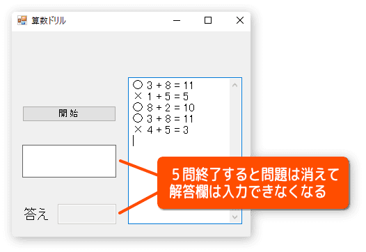 問題を終了すると入力できない