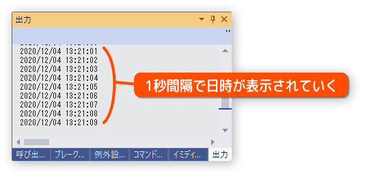 １秒間隔で日時を表示