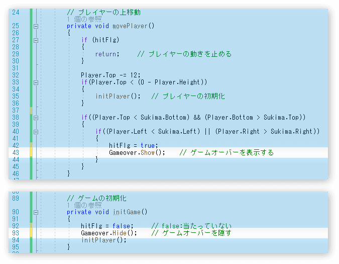 ゲームオーバーの表示を行う