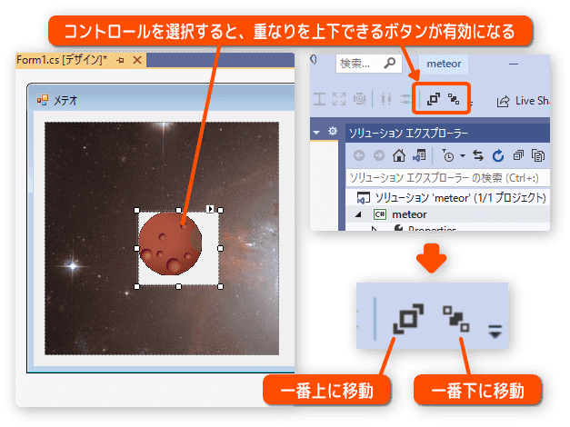 コントロールの表示優先順位を変更する方法