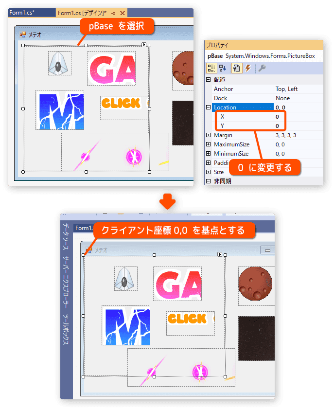 描画領域の座標を0にセットする