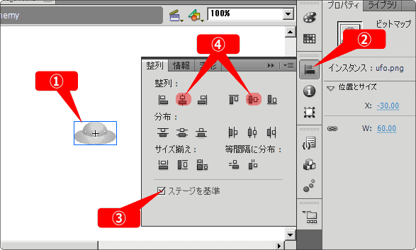 flash 絵を中心に配置する