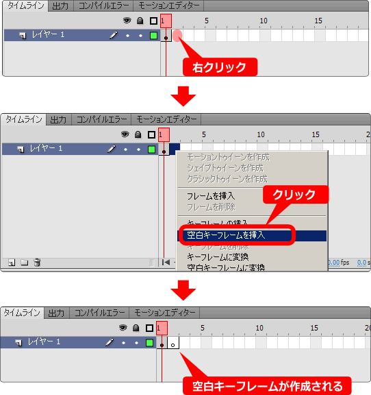 flash 空白キーフレームの作成方法