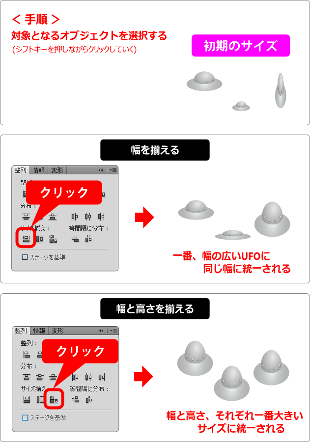 flash cs5 複数のオブジェクトのサイズを揃える方法