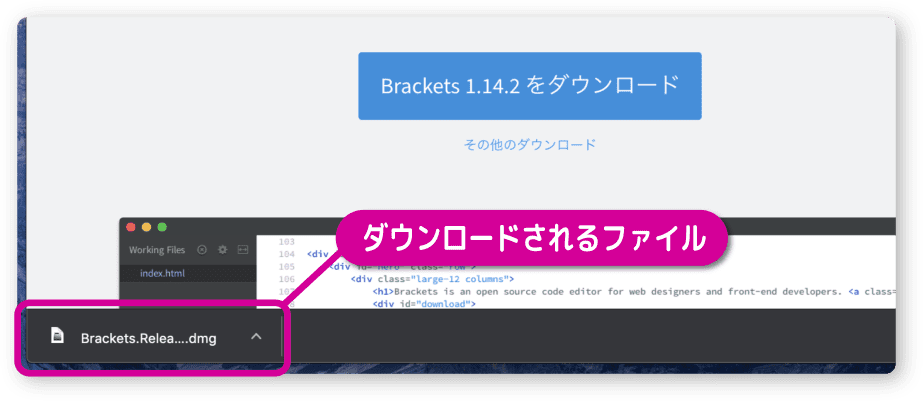 ダウンロードされるファイルが左下に表示